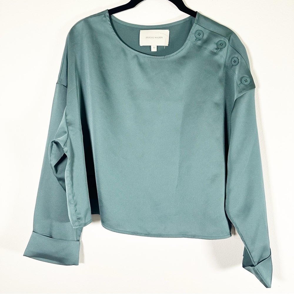 NWT $268 Brochu Walker The Dallas Blouse Alpine Teal Top Size XS ** read - Picture 2 of 12